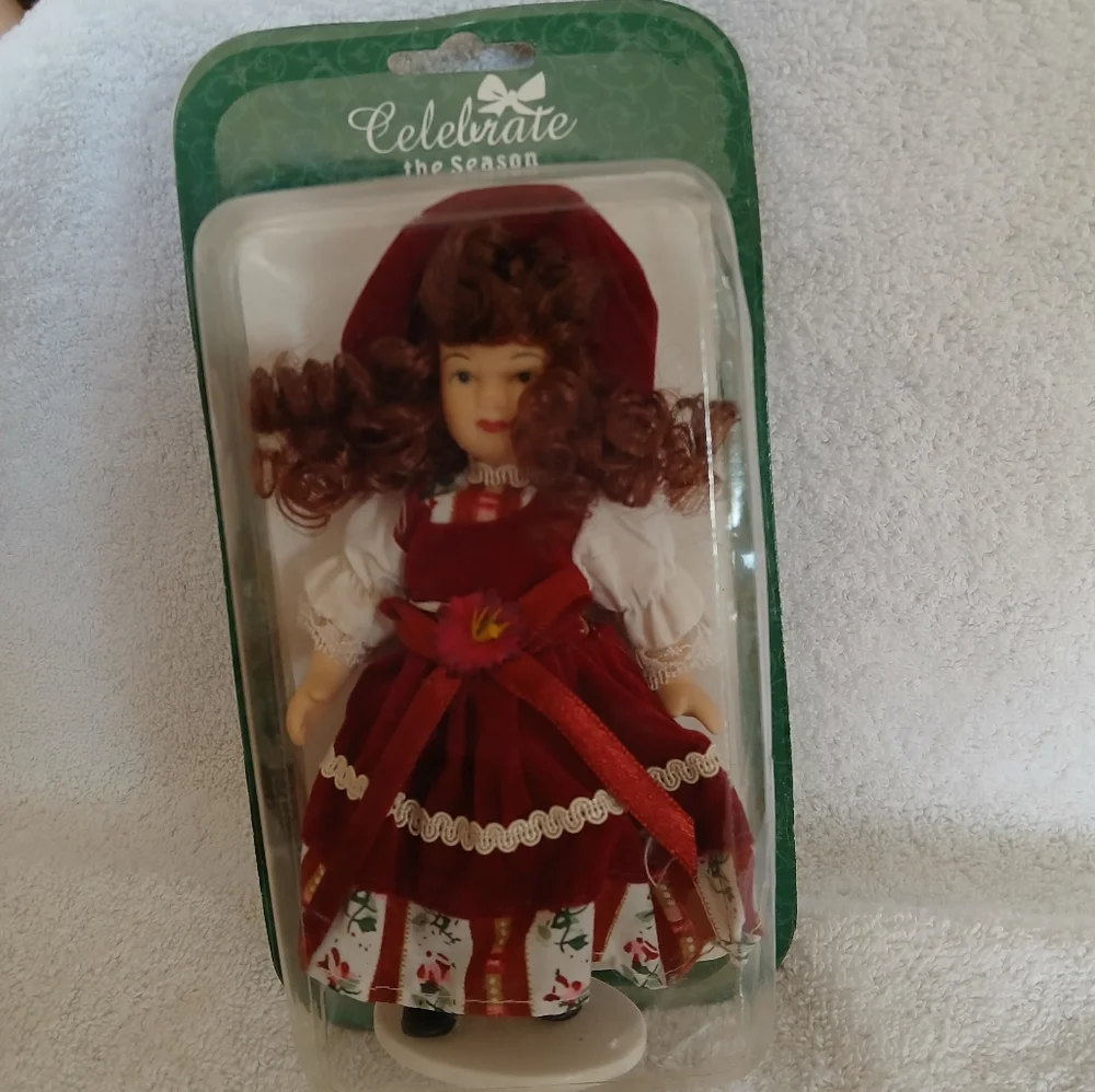 Collectible‎ Porcelain Doll Hand Painted Bisque in Red Dress